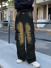 Loose straight-leg multi-pocket wide-leg jeans